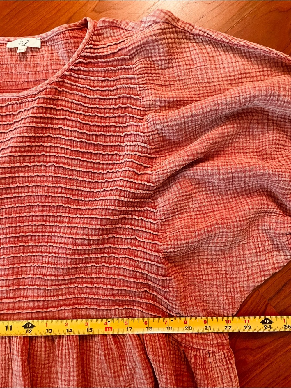 Easel Crinkle Gauze Dress Oversized Boho Midi Balloon Slv Clay Coastal Cottage L - Picture 12 of 13